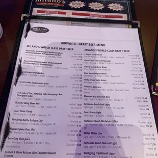 Beer menu