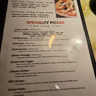 Some menu options