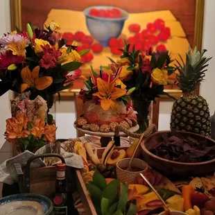 Flower bouquets add an extra touch to a beautiful, privately catered birthday dinner!