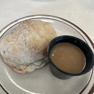 Pasty with gravy (no longer served with coleslaw)