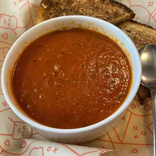Bowl of the BEST tomato bisque and toast
