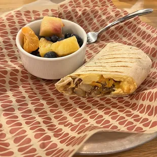 Chipotle Breakfast Wrap with fruit