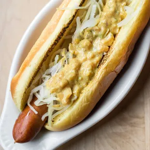 Hoyt Dog: All-beef frank, with relish and kraut on a challah roll