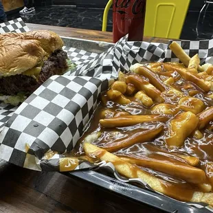 Poutine Smashburger with melted cheese patty
