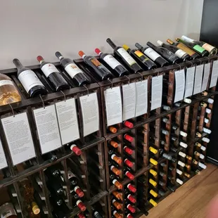 a wall of wine bottles