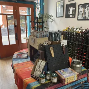 a display of wine bottles