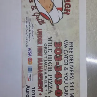 the menu for mile high pizza and grill