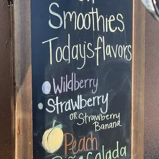 Smoothies of the day menu