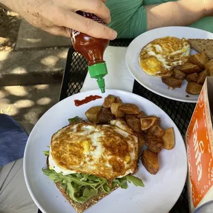 two plates of food on a table