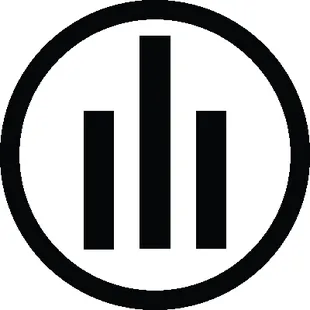 a black and white icon of a bar graph in a circle