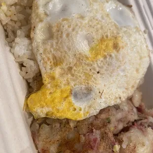 No scrambled, over hard; they have laulau too per Hubs