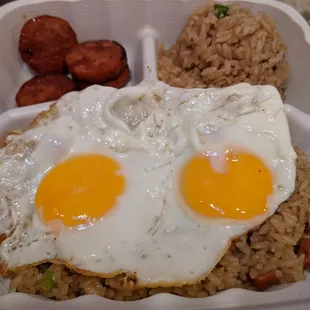 Fried rice breakfast from Grandma G's. Choice of 5 meats, style of egg. $8