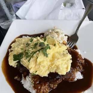 Breaskfast hours: Loco moco with scrambled eggs