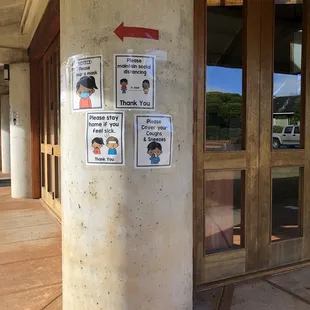 Post COVID child friendly signs posted upon entering the school