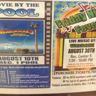 Movie by the Pool tickets can be picked up here. Event is tomorrow. Aug 10.