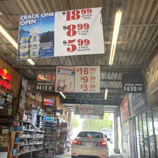 a car driving through a store