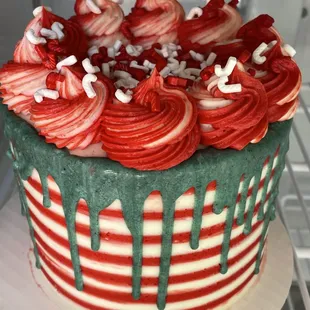 a red, white and green cake