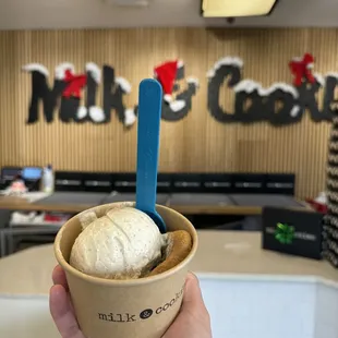 Chocolate chip cookie and brown butter toffee ice cream