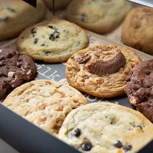a variety of cookies in a box