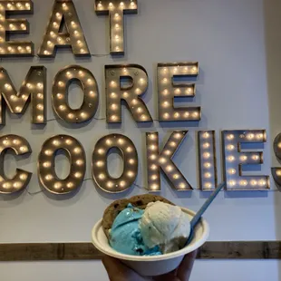 Cookies &amp; cream cookie + 1 scoop of brown butter toffee and 1 scoop of Cookie Monster!