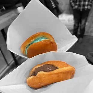 Chocolate in Glazed Donut and Cookie Monster in Plain Donut