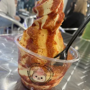 Mango with pineapple dole whip ice cream with chamoy and tajin