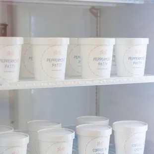 a refrigerator filled with ice cream