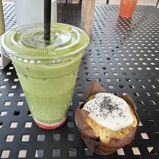 Strawberry Matcha Latte - just ok Lemon poppyseed muffin - good but pricey