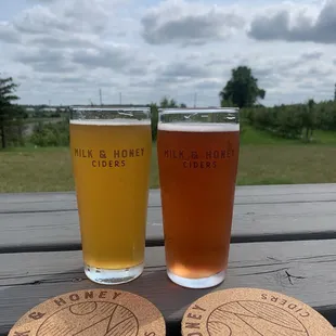 Tart cherry cider (seasonal) -right Little Dipper cider (seasonal) -left