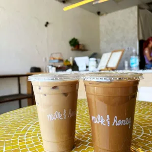 two cups of coffee on a table