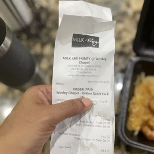 Receipt to confirm purchase