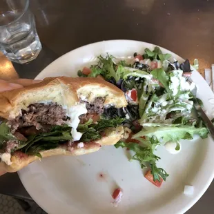 Goat cheese and jam burger + side salad