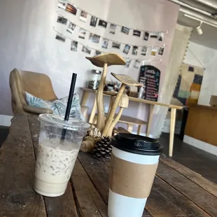 Hot Lavender Latte and an iced Spiced Chai Latte