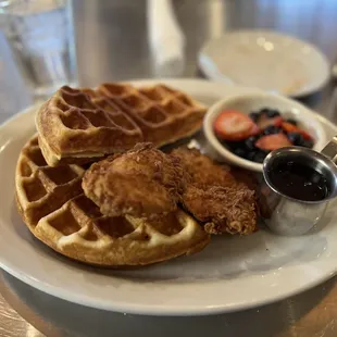 Chicken and waffles. Not hot enough, but perfectly cooked and tasty!