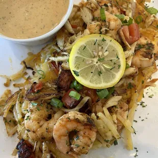 Seafood Hash (#7) with shrimp and crab