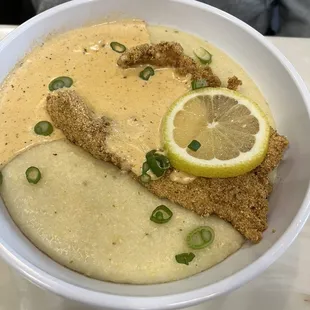 Fried Salmon and Grits