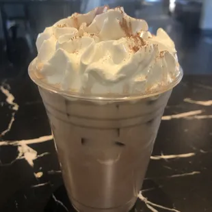 Grab an iced mocha latte with homemade whipped cream!