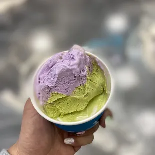 Matcha &amp; Taro with Mochi Pieces - Single Scoop