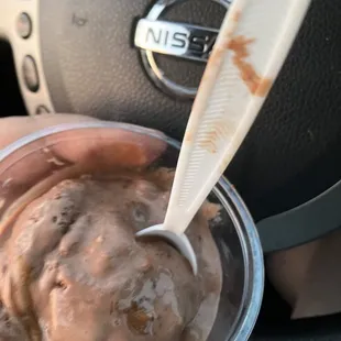 Take 5. Small scoop and sticky spoon.