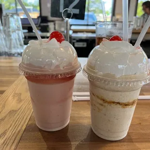Strawberry milkshake and shake of the day- caramel oreo
