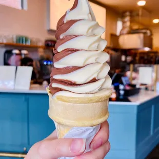 Vanilla-Malted Chocolate Swirl cone