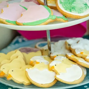 a display of decorated cookies