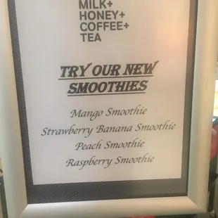 Smoothie menu