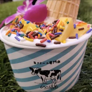 a cup of ice cream and sprinkles