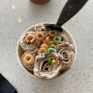 Monkey business topped with Apple Jacks, nerds and jolly ranchers!