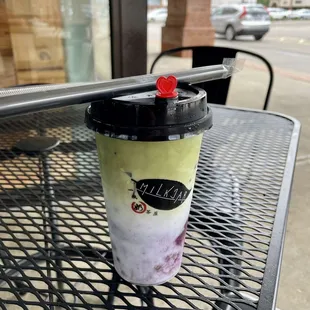 Blueberry matcha latte