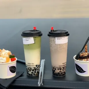 three different drinks on a table
