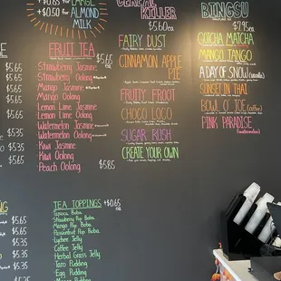 the menu on the wall