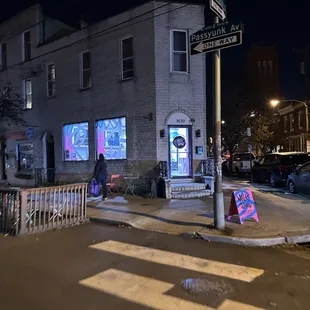 a street corner at night