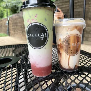 Strawberry Matcha Latte and Choco Dalgona Milk Cap Latte